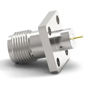 SMA Straight Female Connector 4-hole Flange, 50 Ohm 26.5 Ghz Gold Microwave Stainless Steel Rf N Type Female Panel Mount 4 Hole