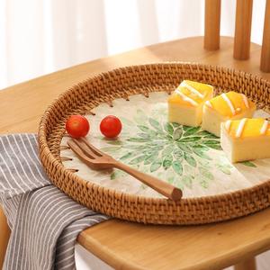 Vietnam fait à la main nacre plateau en rotin grand panier de coquille pour Table basse Snack Dessert fruits salon de thé paniers de rangement - Product Image 4