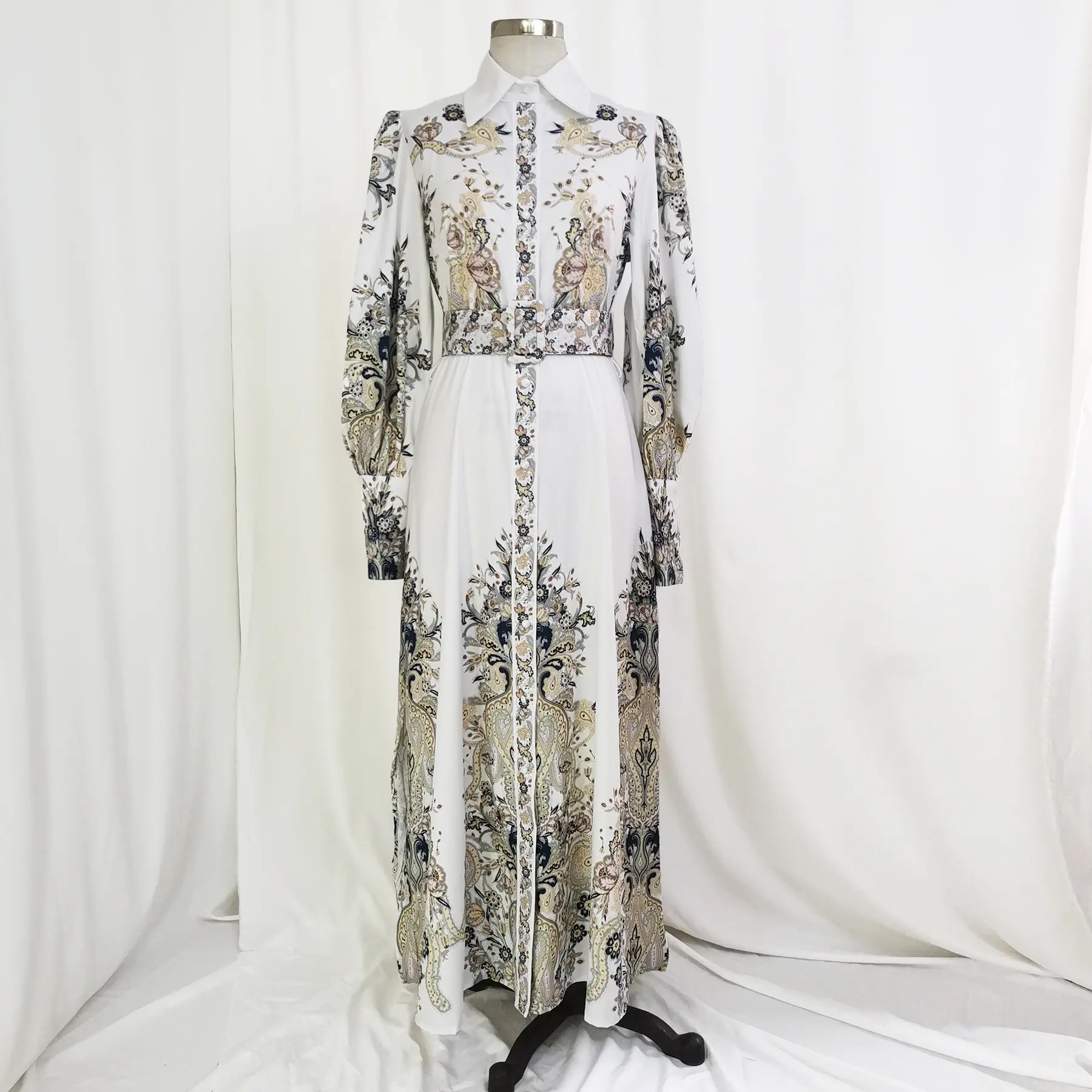 2024 moda Vintage baskı bayan elbise Abaya Dubai türkiye elbiseler mütevazı müslüman kadın elbise
