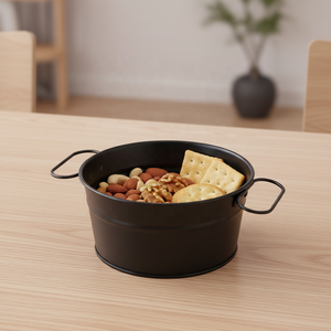 Mini seau à glace antirouille en métal, plateau noir pour snacks avec poignée, idéal pour bar, restaurant, apéritifs et frites - Product Image 2