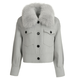 Áo Khoác Len Cashmere Hai Mặt Cho Nữ, Áo Choàng Có Cổ Lông Có Thể Tháo Rời - Product Image 2