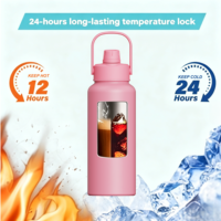 Bouteille isotherme sport à double paroi en acier inoxydable, avec large ouverture et couvercle à poignée, anti-fuite