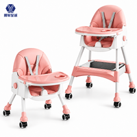 Chaise haute bébé réglable avec plateau amovible, roulettes et harnais de sécurité pour les repas à la maison