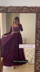 Ensemble de robe longue indienne Readymade et Dupatta, fausse georgette à coutures complètes avec fil tenue de soirée de travail au prix de gros - Product Image 3