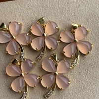 Bijoux fantaisie rose jade véritable pierre en acier inoxydable plaqué or papillon trèfle à quatre feuilles pendentifs colliers pour femmes