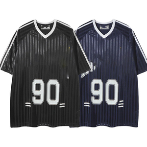 Chemises en jersey rétro américaines pour hommes, <span class=keywords><strong>t</strong></span>-shirts graphiques en maille, <span class=keywords><strong>t</strong></span>-shirts amples à manches courtes, blocs de couleur Y2k, pour les fans de sport - Product Image 2