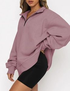 Fitspi Womens oversize mezza <span class=keywords><strong>Zip</strong></span> Pullover a maniche lunghe felpa <span class=keywords><strong>con</strong></span> cappuccio quarto <span class=keywords><strong>con</strong></span> <span class=keywords><strong>Zip</strong></span> alla moda abiti per ragazze adolescenti autunno - Product Image 2