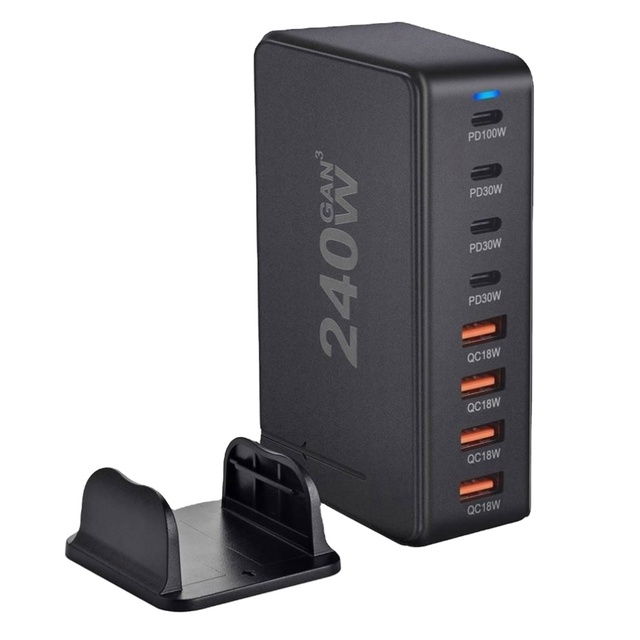 100W 120W 140W 160W 200W 240W 8 Port GaN Charger USB CPD Charger 9V/3A 12V/3A 15V/3A 20V/5A 28V/5A Type C Quick Chargers