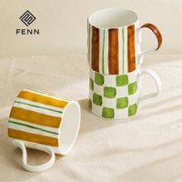 Mug Keramik Lukis Tangan Logo Kustom FENN, Cangkir Kopi Teh dengan Gagang, Grosir Peralatan Minum untuk Rumah, Dapur, Kafe, Pesta