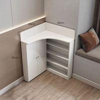 Meuble de toilette d'angle, mini, moderne, minimaliste, rangement intégré, station de maquillage triangulaire murale d'angle pour chambre à coucher