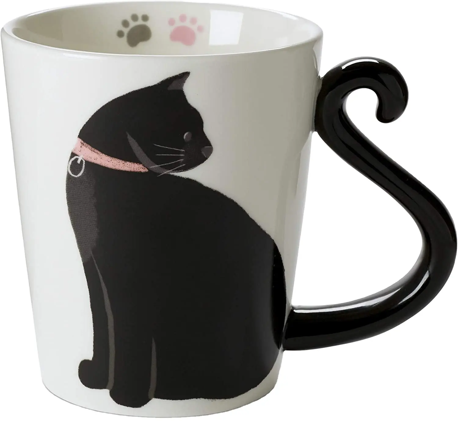 Cute Handmade Mug with a Fun Cat Tail Handle Ceramic Cat Shaped Coffee Mug with Hand Printed Designs&Text Large Capacity 18oz