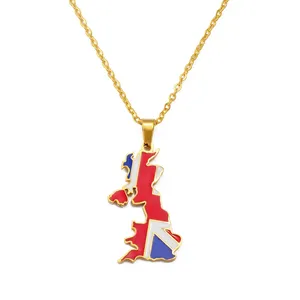 Stainless Steel United Kingdom of Great Britain and Northern Ireland Map Pendant Necklaces UK Britisher Jewelry