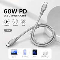 Kabel Pengisian Cepat USB C ke USB C 60W 3A 1M Kabel Tipe C Berlapis Tembaga dengan Jalinan Nilon untuk Ponsel Laptop Tablet