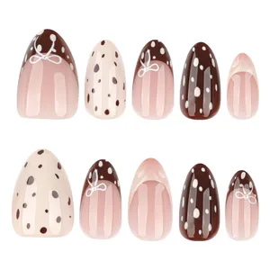 <span class=keywords><strong>Uñas</strong></span> Postizas Cortas Color Marrón Almendra, 24 Piezas, Color Nude, <span class=keywords><strong>Uñas</strong></span> Francesas, Decoración <span class=keywords><strong>de</strong></span> <span class=keywords><strong>Uñas</strong></span> con Lazo, <span class=keywords><strong>Uñas</strong></span> Postizas con Diseño <span class=keywords><strong>de</strong></span> Lazo - Product Image 1