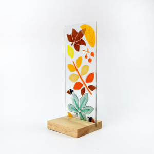 Figurine en verre fusionné fait main en forme de feuilles avec base en bois, décoration de table pour la maison ou le bureau, cadeau - Product Image 2