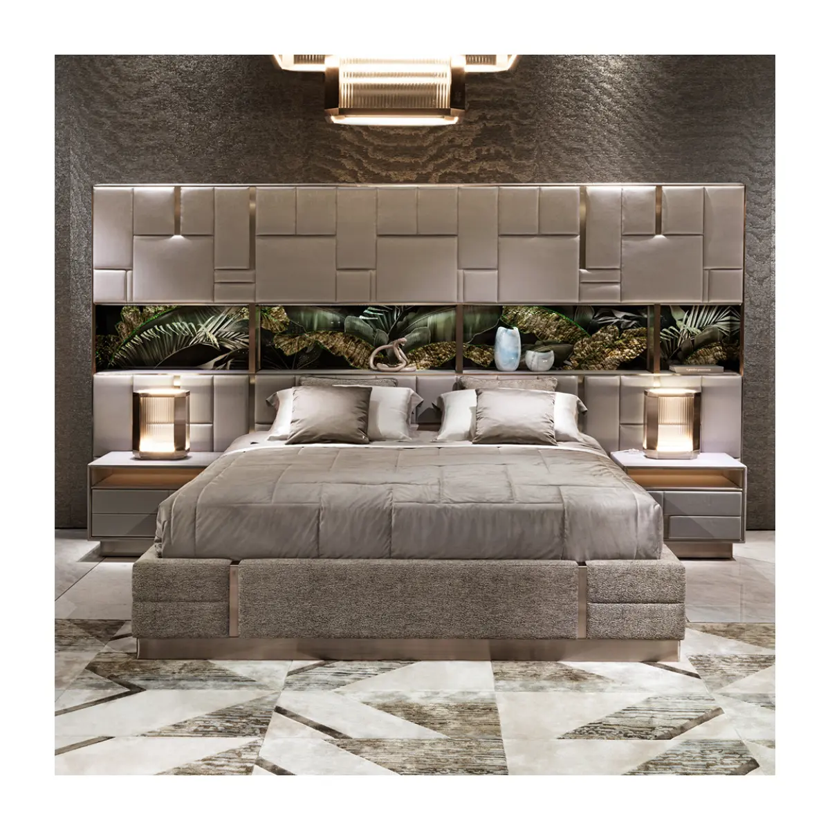 Italiaanse Nieuwste Moderne Luxe Slaapkamer Set Meubilair High-End Tweepersoonsbed Groot Hoofdeinde Kingsize Bed