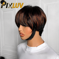 Perruque Courte Pixie en Cheveux Humains à Usage Quotidien, Cheveux Remy, Densité 180%, Perruques Sans Colle avec Frange, Facile à Porter, Perruque Bob de 4 Pouces pour Femmes
