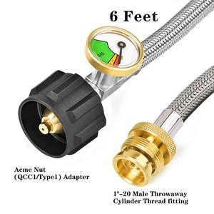 Tuyau de propane en acier inoxydable avec manomètre 6FT pour connexion de barbecue portable - Product Image 2