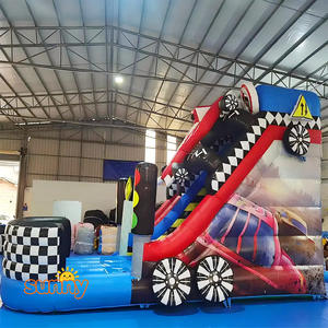 Château gonflable à thème voiture de course avec toboggan sec et zone de saut pour enfants, grand toboggan gonflable à vendre - Product Image 4