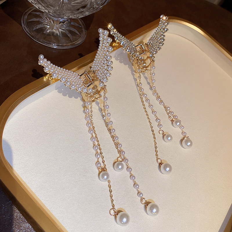 Элегантная заколка для волос с задней поверхностью в виде акулы, металлическая шпилька для волос, модная длинная жемчужная кисточка в форме крыльев Ангела, зажим для волос с бабочкой