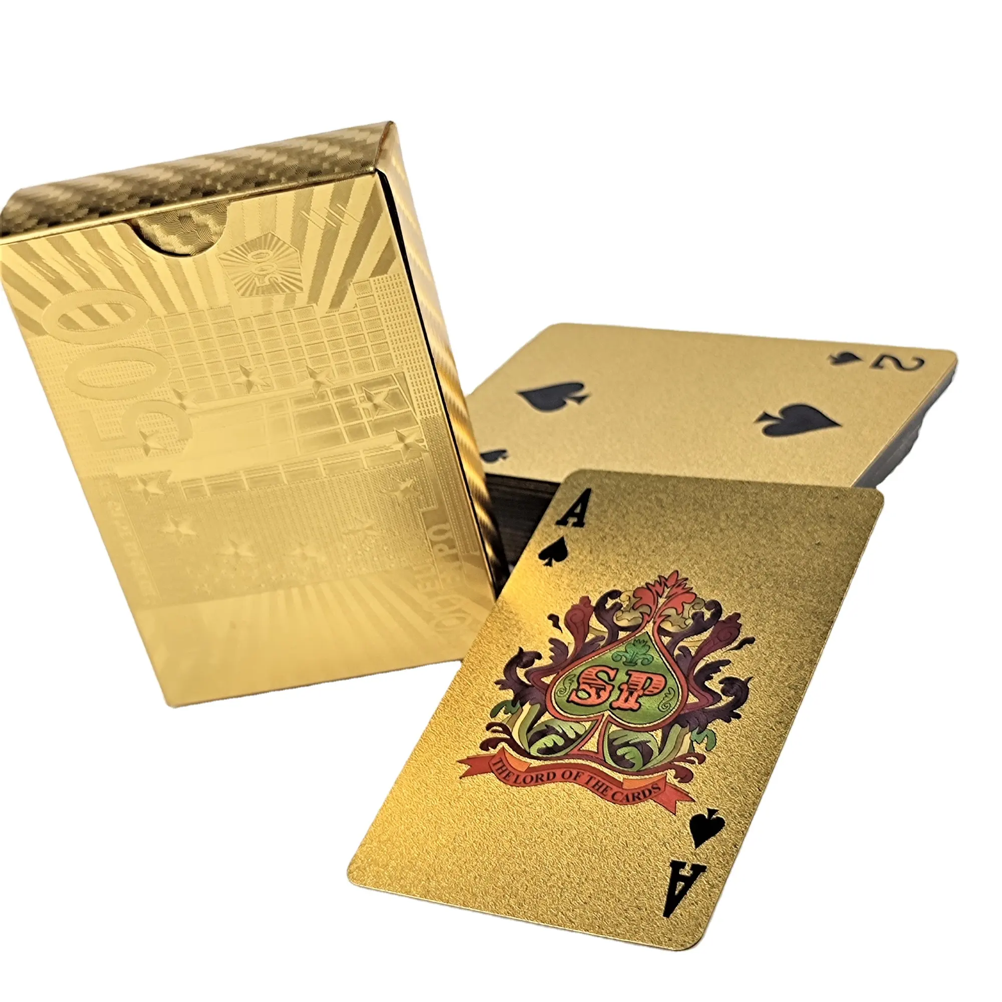 Juegos de cartas de Pvc de alta calidad, cartas de juego impermeables de plástico dorado