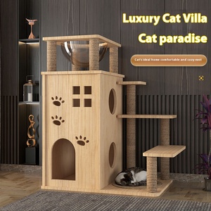 Arbre à chat en bois massif de nouveau Style intégré avec villa pour animaux de compagnie et lit maison pour animaux de compagnie - Product Image 1
