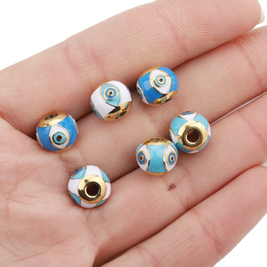 Cloisonne Evil Eye <b>Beads</b> 10mm Round Stainless Steel Enamel Spacer <b>Beads</b> For Jewelry Making <b>Blue</b> White Gold Tone - Product Image 3