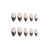 24 faux ongles à pointe française avec motif toile d'araignée, ongles artificiels brillants en acrylique pour Halloween, nail art gothique pour femmes et filles