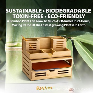 Bamboo Desktop Organizer 4 Layers Wooden <b>Storage</b> <b>Box</b> For Office Stationery <b>Document</b> Holder - Product Image 5