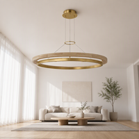 Lustre moderne en bois doré Jingshi Lighting, luminaire suspendu LED à 2 niveaux pour salle à manger et salon
