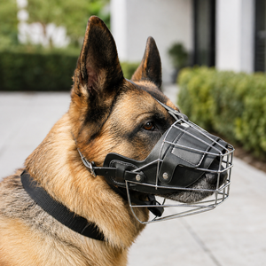 Museruola per Cani in Acciaio Inossidabile e Pelle, Anti-Morso, Anti-Abbaio, Anti-Rovinamento, Anti-Danno, Progettata Appositamente per Pastore Tedesco - Product Image 1