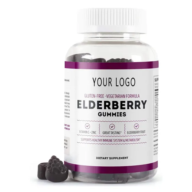 निजी लेबल के साथ कार्बनिक Elderberry निकालने प्रतिरक्षा समर्थन के साथ जस्ता और विटामिन सी Elderberry Gummies पूरक
