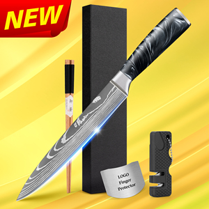 Cuchillo Japonés de Acero Damasco de 8 Pulgadas con Mango de Resina Negra Obsidiana, 67 Capas de Acero VG10, para Cortar Carne y Filetes, con Caja de Regalo - Product Image 1