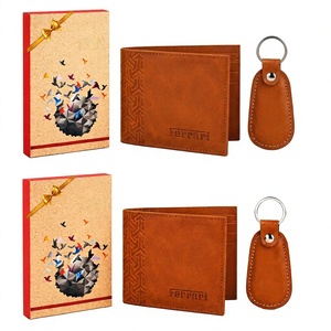 Custom Logo Brown Kraft Promotional Gift Box Set with PU Leather <b>Wallet</b> Keychain Screen UV Printing for Corporate Business Gifts - Product Image 1