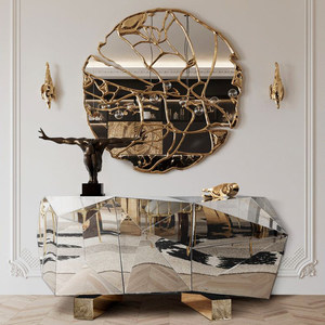 Meuble de rangement latéral de luxe, design élégant avec finition peinture, pour salon, buffet décoratif en améthyste diamantée - Product Image 2