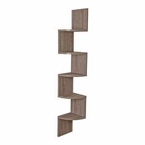 Wall Mounted Bookshelf Large Rustic Decorative 5-Tier Bookcase <b>Corner</b> Floating Mount Display Shelving <b>Unit</b> in Walnut - Product Image 2