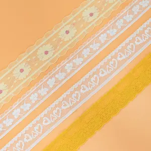 Decoration webbing custom white lace ribbon nylon embroidered net elastic trims for clothing gift packing webbing