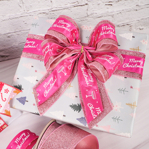 Ruban <span class=keywords><strong>de</strong></span> Noël à bordure filée rose, pour l'hiver, les fêtes, les loisirs créatifs, motif buffle, Père Noël, bonhomme <span class=keywords><strong>de</strong></span> neige, flocon <span class=keywords><strong>de</strong></span> neige, sapin <span class=keywords><strong>de</strong></span> Noël, pour emballage cadeau - Product Image 6