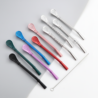 Cuillère-paille en acier inoxydable 304, double usage, pour café, boissons, mélange de jus, paille filtrante