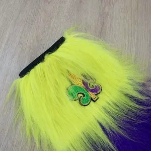 Chauffe-jambes en <span class=keywords><strong>fausse</strong></span> <span class=keywords><strong>fourrure</strong></span> HLC pour le Mardi Gras, or, violet, vert, avec motif fleur de lys, chauffe-pieds en <span class=keywords><strong>fausse</strong></span> <span class=keywords><strong>fourrure</strong></span>, chaussettes courtes pour enfants, anneaux de jambe - Product Image 3