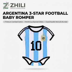 Tutina in cotone a maniche corte per neonati, a tema calcio, tutina intera per il World Cup - Disponibile - Product Image 1