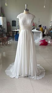 Vestido <span class=keywords><strong>de</strong></span> <span class=keywords><strong>Novia</strong></span> Retro <span class=keywords><strong>de</strong></span> Manga Corta con Encaje, Primavera-Verano, Largo hasta el Suelo, <span class=keywords><strong>de</strong></span> Chifón, Simple <span class=keywords><strong>y</strong></span> Elegante - Product Image 5