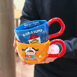 Rorojump <b>Ceramic</b> <b>Mug</b> Pink With Handle Hand Painted Underglaze Colors Gift For Couples Home Office Use - Product Image 5