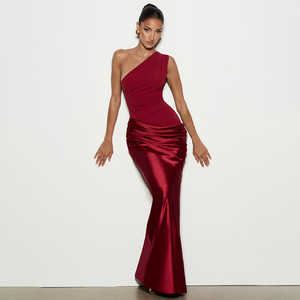 Vestido Largo Ajustado de Satén Asimétrico de Un Solo Hombro, Cintura Alta, Elegante para la Noche - Product Image 3