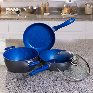 Modern <b>Ceramic</b> Marble Coated Pot <b>Pan</b> Silicone Glass Lids Bakelite Handles Non-Stick Forged Aluminum Cookware Set Gas Induction - Product Image 6