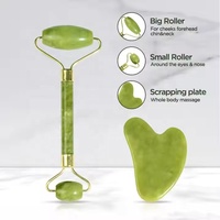 Masseur de tête et de cou en pierre naturelle en gros, rouleau de massage facial en jade Gua Sha et ensemble de gua sha, rouleau de jade vert