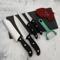 Ensemble de 5 couteaux de cuisine en acier inoxydable, directement de l'usine : Couteau de chef, Santoku, couteau utilitaire, couteau à éplucher, couteau à dépecer, idéal pour hacher, trancher et éplucher