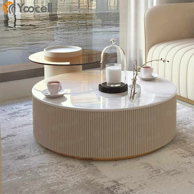 Yoocell conjunto de mesa de café moderno, coluna romana de luxo moderna com mesa lateral inteligente para sala de estar e móveis