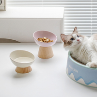 Bol pour animaux de compagnie en céramique écologique durable Shamitao avec support en bambou, antidérapant et anti-chute, pour nourriture et eau pour chats et chiens