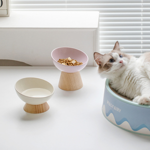 Bol pour animaux de compagnie en céramique écologique durable Shamitao avec support en bambou, antidérapant et anti-chute, pour nourriture et eau pour chats et chiens - Product Image 1
